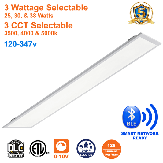1x4 LED Panel Light Backlit 3CCT Wattage Selectable 120-347v Dimmable ETL From LED Network 1