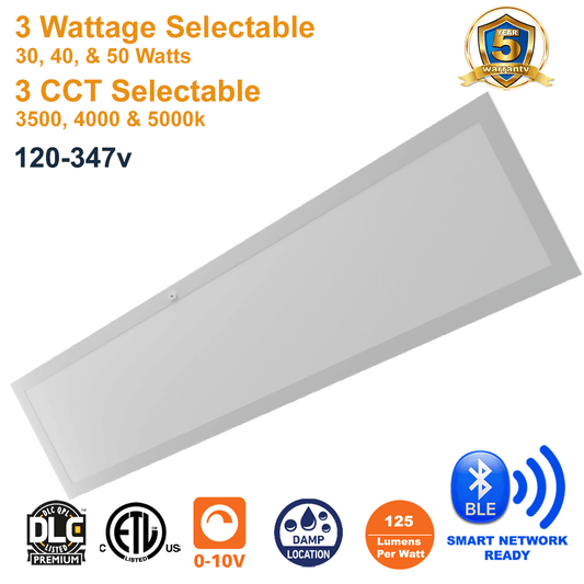 1x4 LED Panel Light Backlit with Sensor Base for PIR or NLC sensor/controller 3500K 4000K 5000K 30 Watts 40 Watts 50 Watts 120-347v 0-10v Dimmable ETL from LED Network