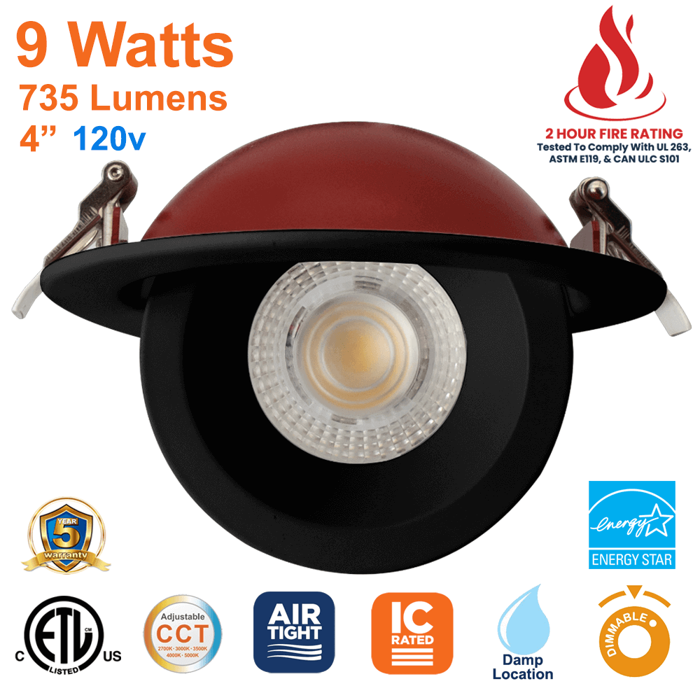 4 Inch Black Fire Rated Gimbal Pot Light 2 Hour Fire Rating UL 263 ASTM E119 from LED Network
