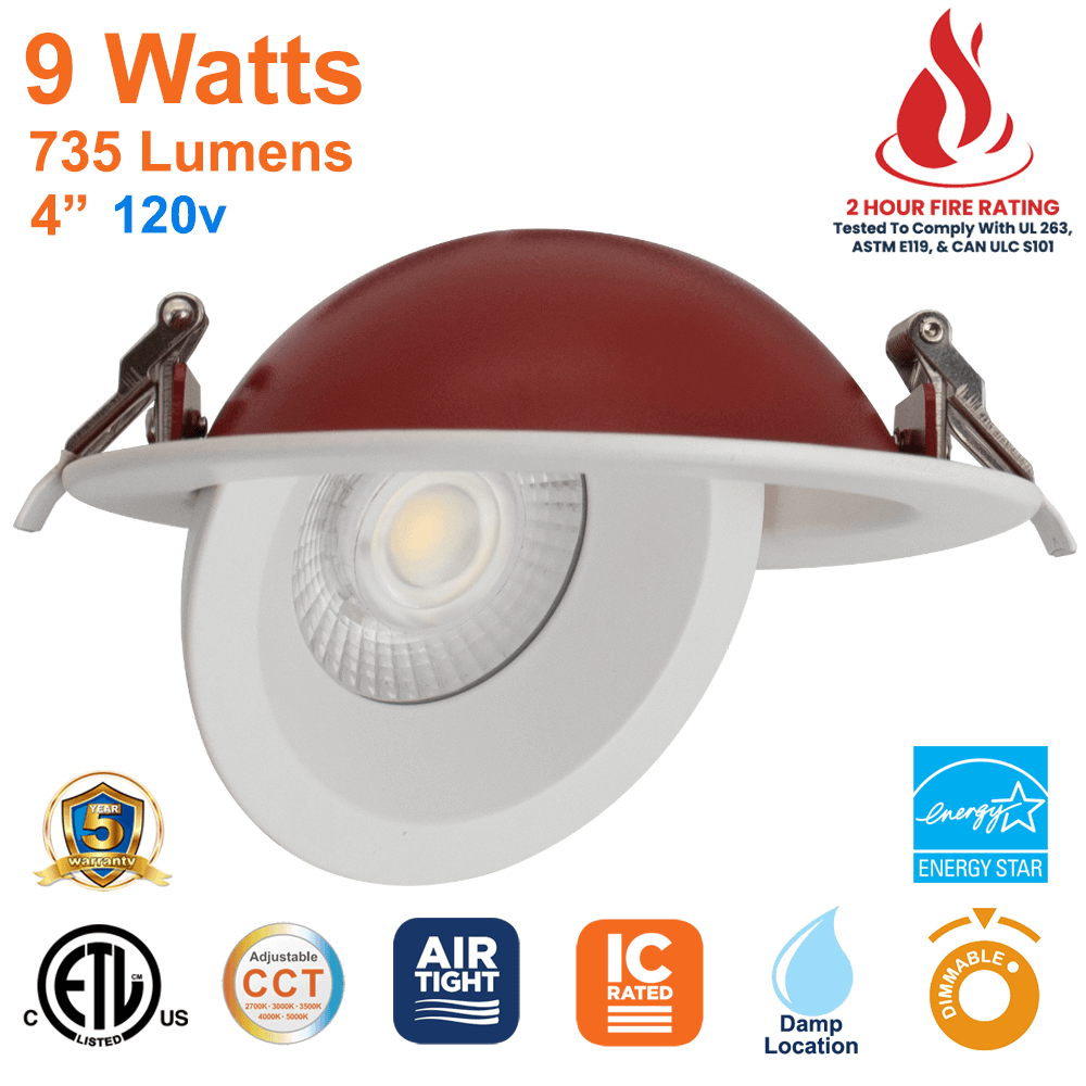 4 Inch White Fire Rated Gimbal Pot Light 2 Hour Fire Rating UL 263 ASTM E119 from LED Network