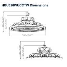 Dimensions of HBU 320WUCCTW Wattage CCT and Beam Angle Selectable LED High Bay from LED Network