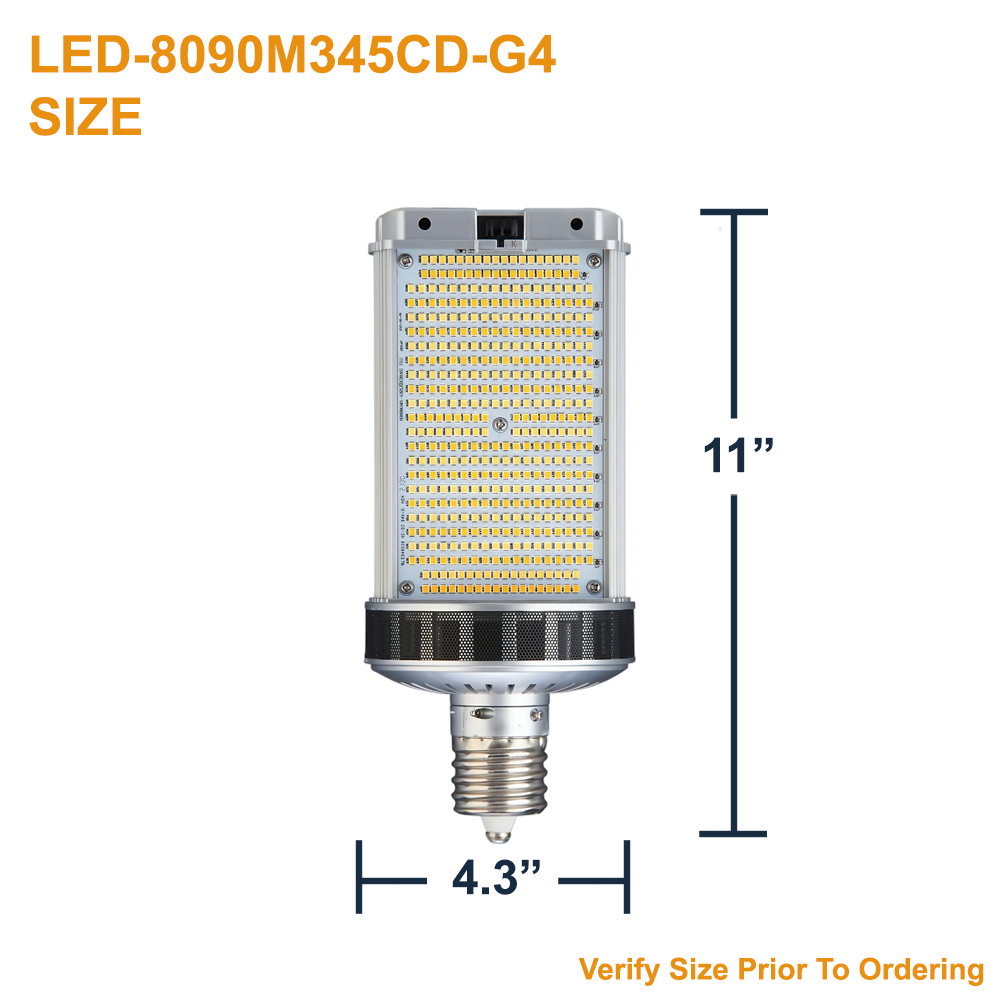 Dimensions of Light Efficient Design LED-8090M345D-G4 110 Watt 120-277 Volt B-type Ballast Bypass Retrofit Lamp Replaces Up to 400 Watt EX39 Base HID Lamps, 10kA Surge Protection Active Cooling 3000K 4000K 5000K Selectable from LED Network