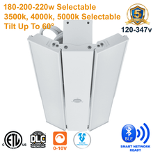 Foldable Linear High Bay LED 3 Wattage Selectable 180W 200W 220W 3CCT Selectable 3500k 4000k 5000k 120-347v 0-10v Dimmable Smart Ready DLC ETL from LED Network