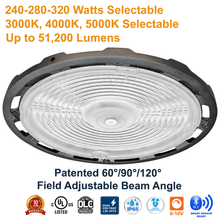 High Bay 320-280-240W LED UFO Adjustable Beam Angle CCT Selectable 120-347V 0-10V Dimmable From LED Network