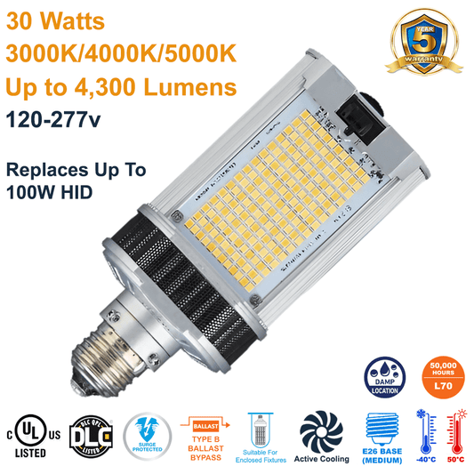 LED-8087E345D-G4 30 Watt 120-277v E26 Base LED Retrofit Lamp Light Efficient Design For Wall Pack or Shoe Box Replaces Up To 100W HID 3000K 4000K 5000K from LED Network