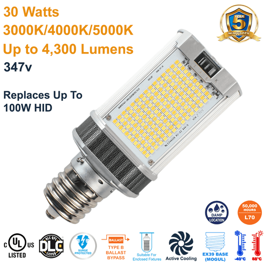 LED-8087M345D-G4 30 Watt 347v EX39 Base LED Retrofit Lamp For Wall Pack or Shoe Box Light Efficient Design Replaces Up To 100W HID 3000K 4000K 5000K from LED Network