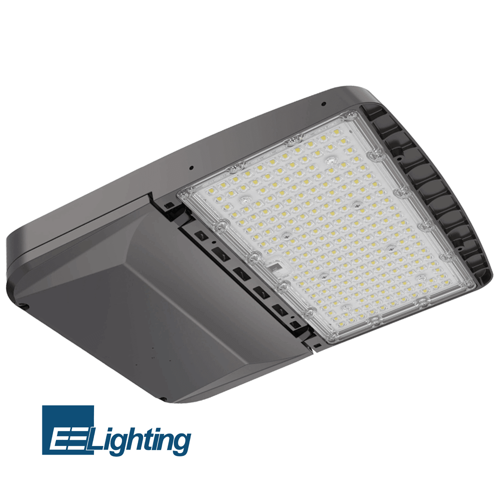 Parking Lot Light 3000K Type 5 Light Distribution Outdoor Floodlight 80 100 120 150 Watts Flood Light IDA Dark Sky Approved 120-347v UL Surge Protection IP66 I DLC Premium K10 3.0G Vibration Load Rating The EELighting ALJ Series From LED Network 2