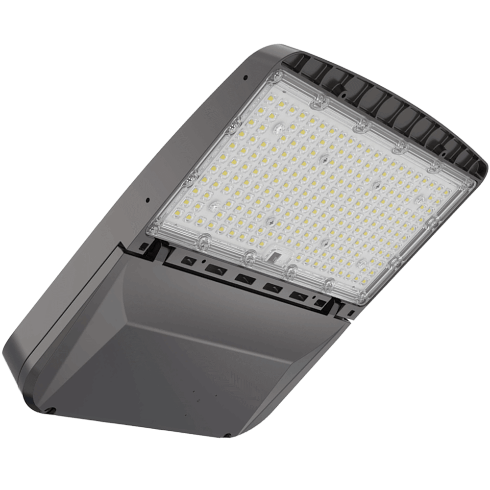 Parking Lot Light 3000K Type 5 Light Distribution Outdoor Floodlight 80 100 120 150 Watts Flood Light IDA Dark Sky Approved 120-347v UL Surge Protection IP66 I DLC Premium K10 3.0G Vibration Load Rating The EELighting ALJ Series From LED Network