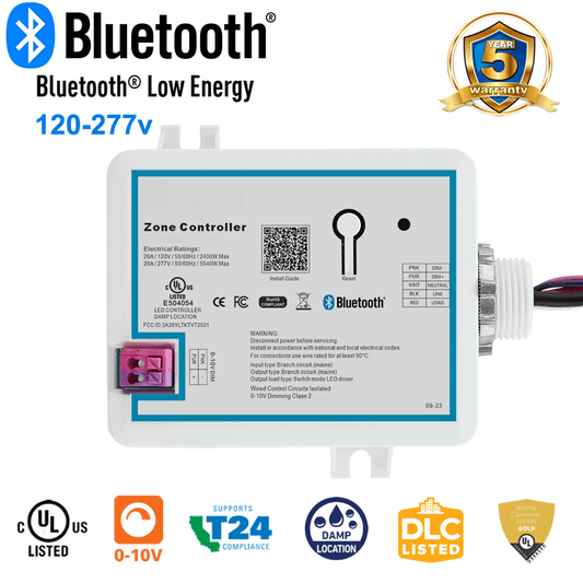 Wireless Lighting Zone Controller 20A Relay 120-277v 0-10v Dimming Bluetooth Mesh UL DLC LNWZC-104S For LN Wireless Lighting Controls From LED Network
