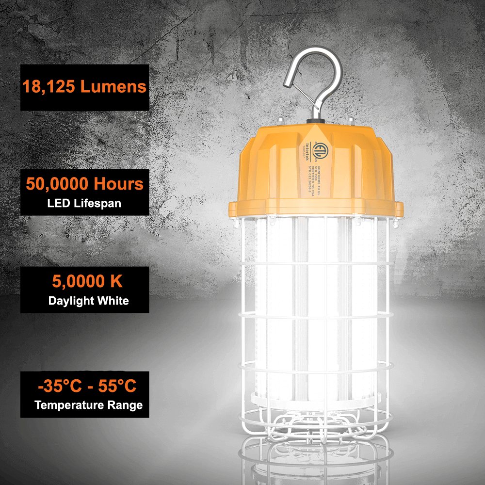125 Watt LED Temporary Work Light 5000k 18125 Lumens 100-277v cETL Orange 4