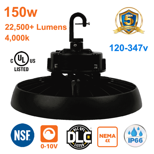 150watt LED UFO High Bay 4000k 22500 Lumens cUL 120-347v 0-10v Dimmable 1