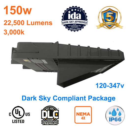150watt Dark Sky Flood Light Parking Lot Light 3000k 22500 Lumens 120-347v cUL