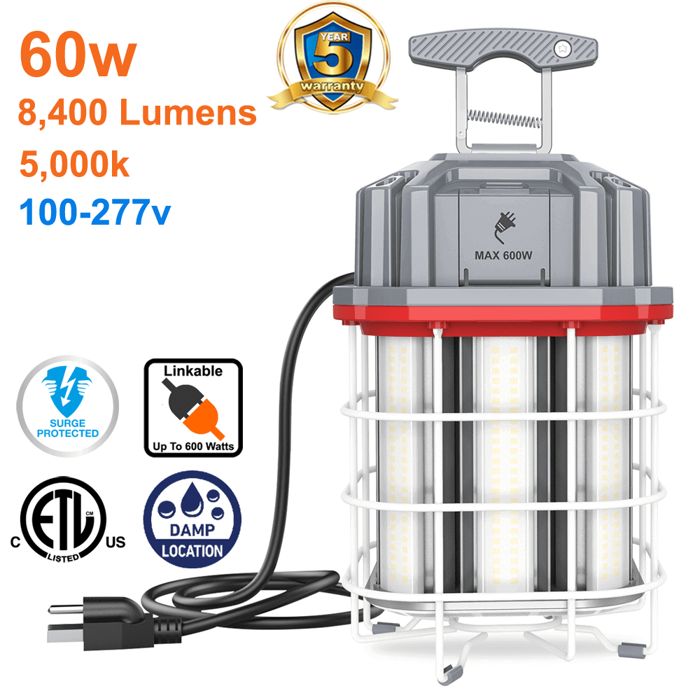 60 Watt Linkable LED Temporary Work Light Construction Light 5000k 8400 Lumens cETL 100-277v LED Network 1