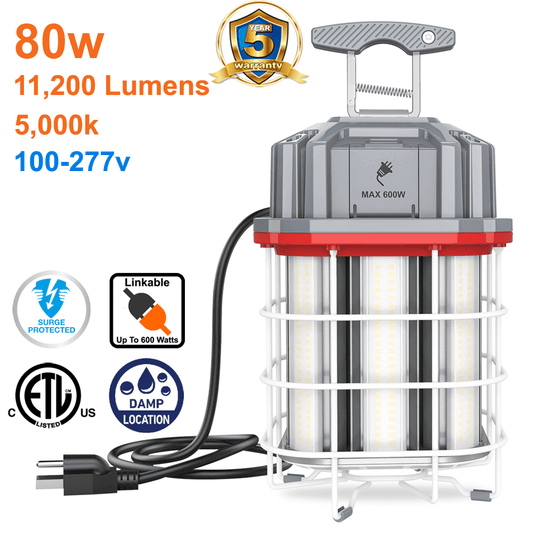 80 Watt Linkable LED Temporary Work Light Construction Light 5000k 11600 Lumens cETL 100-277v LED Network 1