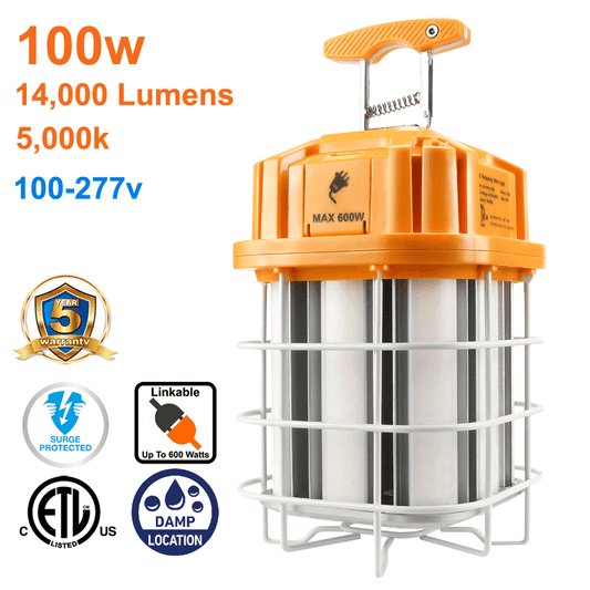 Work Light Construction Light 100w 5000k 120-277v cETL Orange Linkable LED Network 1