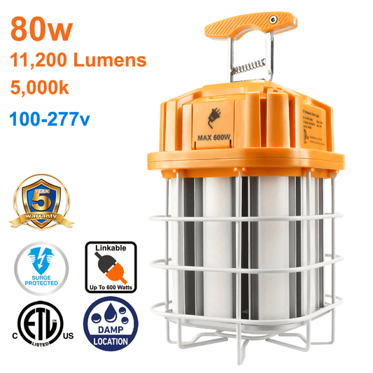 Work Light Construction Light 80w 5000k 120-277v cETL Orange Linkable 1