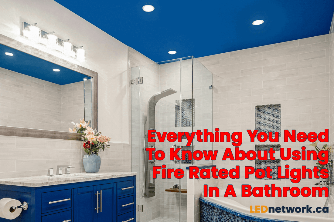 A Bathroom With Wet Rated LED Slim Panel Lights Installed, Also Known As Wet Rated LED Downlights and Wet Rated LED Pot Lights. Cover Image For The Article Everything You Need To Know About Using Fire Rated Pot Lights In A Bathroom.  From LED Network.