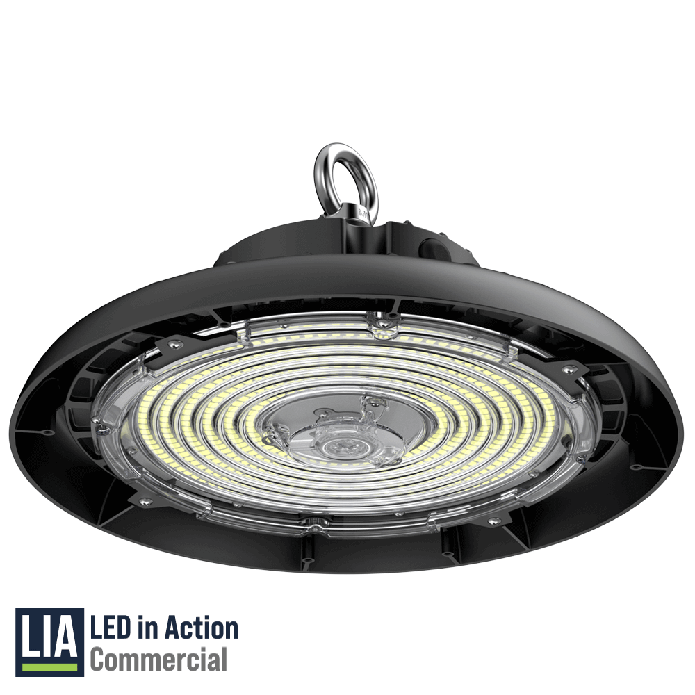 LED In Action Commercial 100W 120W 150W UFO LED High Bay by 3 CCT Adjustable 3500K 4000K 5000K 120-347v 150 Lumens Per Watt Output 15000 Lumens 18000 Lumens 22500 Lumens IP65 0-10v Dimmable UL DLC NSF NEMA 4X From LED Network
