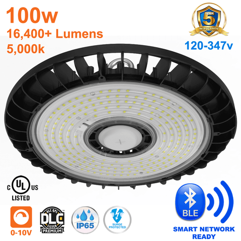 100 watt LED High Bay Smart Ready UFO 5000k 16400 Lumens cUL 120-347v 0-10v Dimmable From LED Network