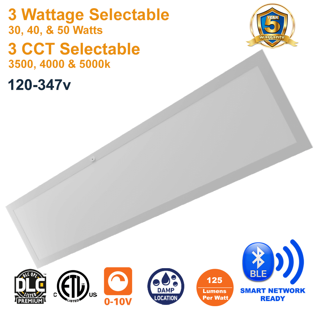 1x4 LED Panel Light Backlit with Sensor Base for PIR or NLC sensor/controller 3500K 4000K 5000K 30 Watts 40 Watts 50 Watts 120-347v 0-10v Dimmable ETL from LED Network