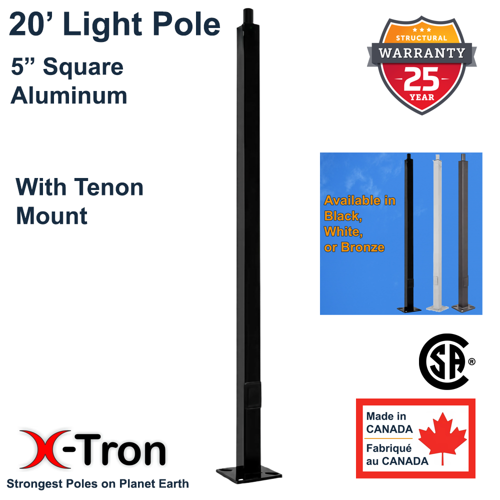 20 ft Light Pole 5 inch square aluminum with tenon mount black white bronze from LED Network