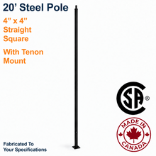 A 20-foot black steel parking lot light pole with a 2-3/8