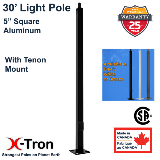 30 ft Light Pole 5 inch square aluminum with tenon mount black white bronze from LED Network