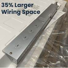 35% Larger Wiring Box on the FD Lighting FDPL-24BL-50-3CCT-120-347-D-PIR Backlit 2x4 LED Panel Light with Sensor Base 3500K 4000K 5000K selectable 40 Watts 45 Watts 50 Watts selectable 120-347v 0-10v Dimmable ETL from LED Network