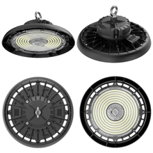 LIA Commercial LIA-UHB-100W-D90-3CCT-HV-BK 60W 80W 100W UFO High Bay by 3 CCT Adjustable 3500K 4000K 5000K 120-347v 150 Lumens Per Watt Output 9000 Lumens 12000 Lumens 15000 Lumens IP65 0-10v Dimmable UL DLC NSF NEMA 4X From LED Network