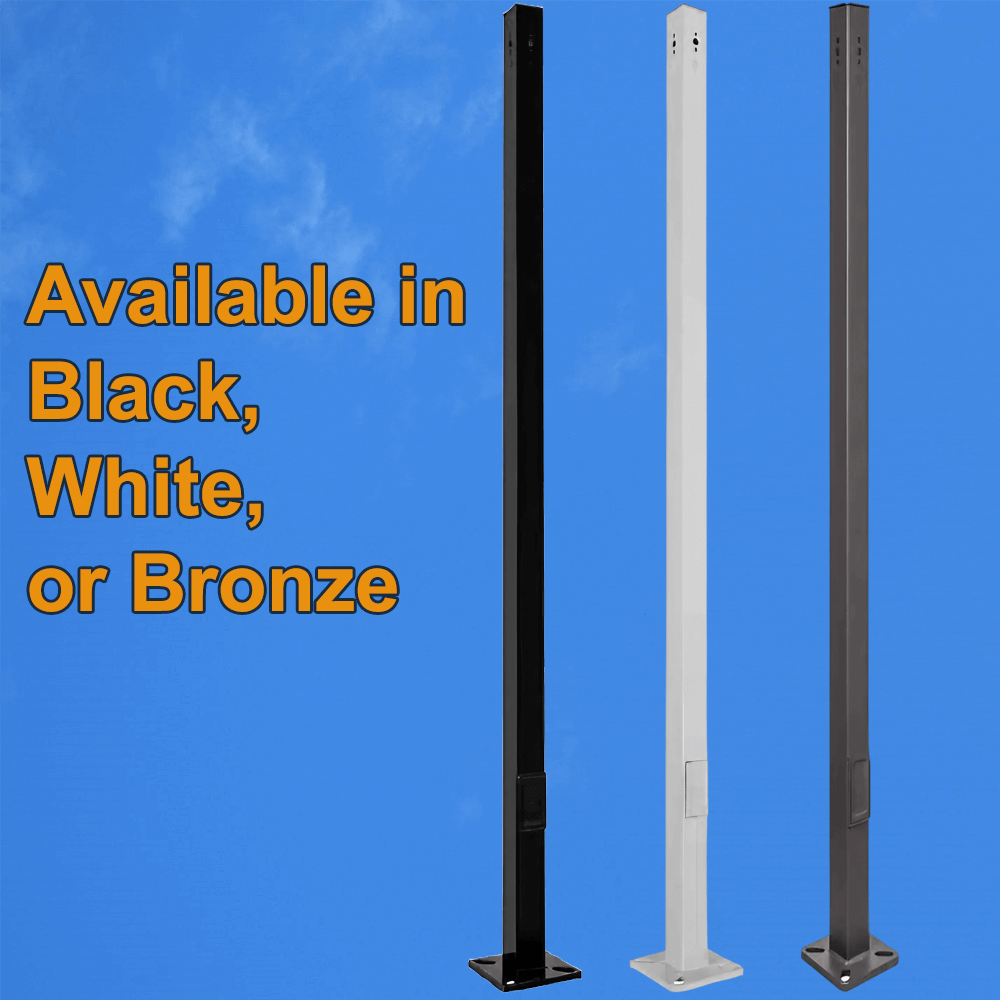 Three Aluminum Light Posts In Black, White, and Bronze. 20 feet tall 4 inches square.
