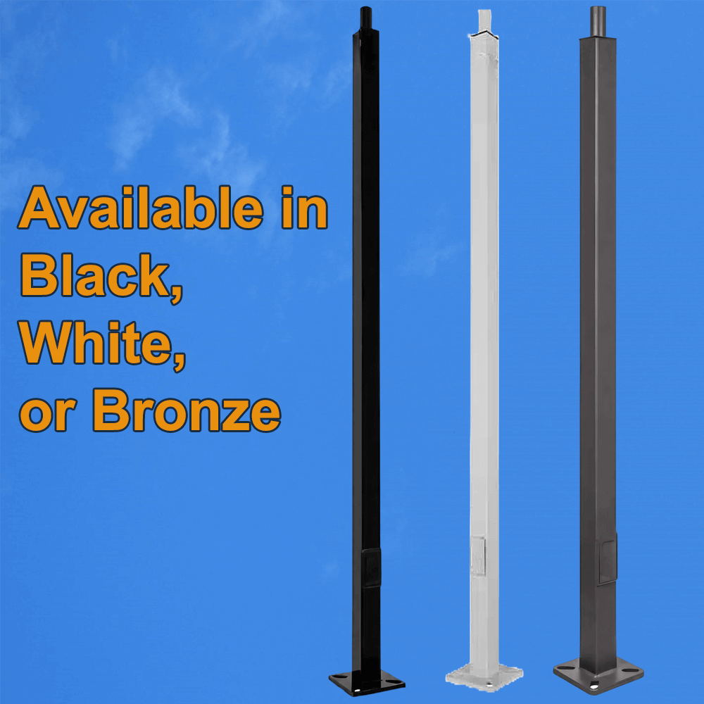 Three 10 foot tall aluminum poles available from LED Network. Black, White, and Bronze with a tenon mount.