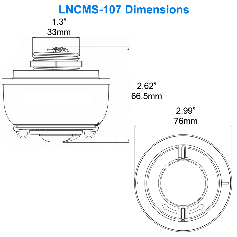 Dimensions Of LNCMS-107 PIR Occupancy Sensor Motion Sensor Networked Lighting Controls Controller For Recessed Ceilings Drop Ceilings 12v UL For LN Wireless Lighting Controls From LED Network