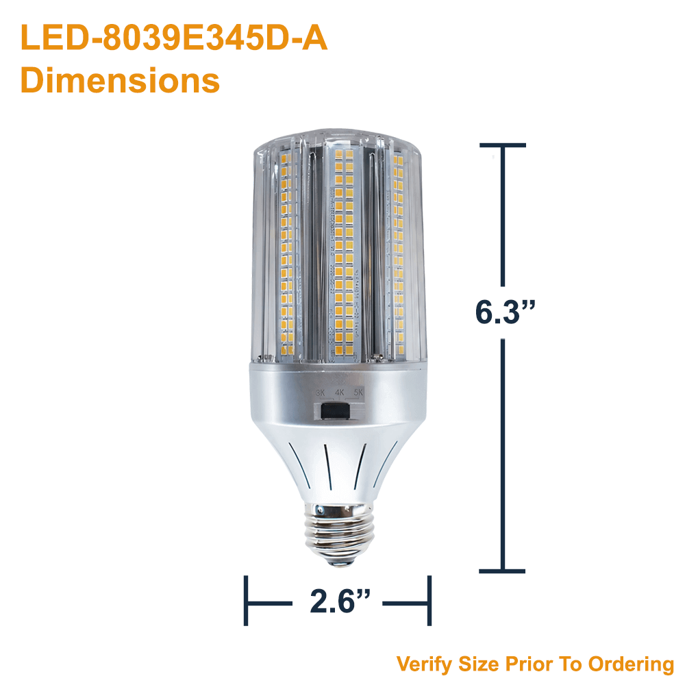 Dimensions of the LED-8039E345D-A 18W 120-277v E26 Base LED Retrofit Bulb for Bollard or Post Top by Light Efficient Design Replaces Up To 100w HID Up To 2,610 Lumens with 50% Dim Switch 3CCT Selectable 3000K 4000K 5000K from LED Network