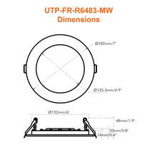 Dimensions Of 6 Inch Fire Rated Downlight Recessed Fire Rated LED Pot Light 2 Hour Fire Rating UL263-2011 (R2022) ASTM E119-20 & CAN/ULC-S101-14 Fire Rating UL L505 L556 Wet Rated IC Rated Airtight Dimmable 5 CCT Selectable 12 Watts Up To 1360 Lumens From LED Network 