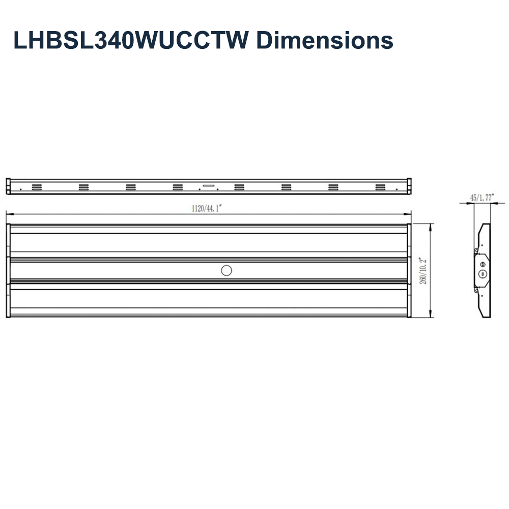 Dimensions of  LED Linear High Bay AA LED LHBSL340WUCCTW AA-900079UCCTW 270W 340W 400W 4000K 5000K 120-347v UL DLC 0-10v Dimmable From LED Network