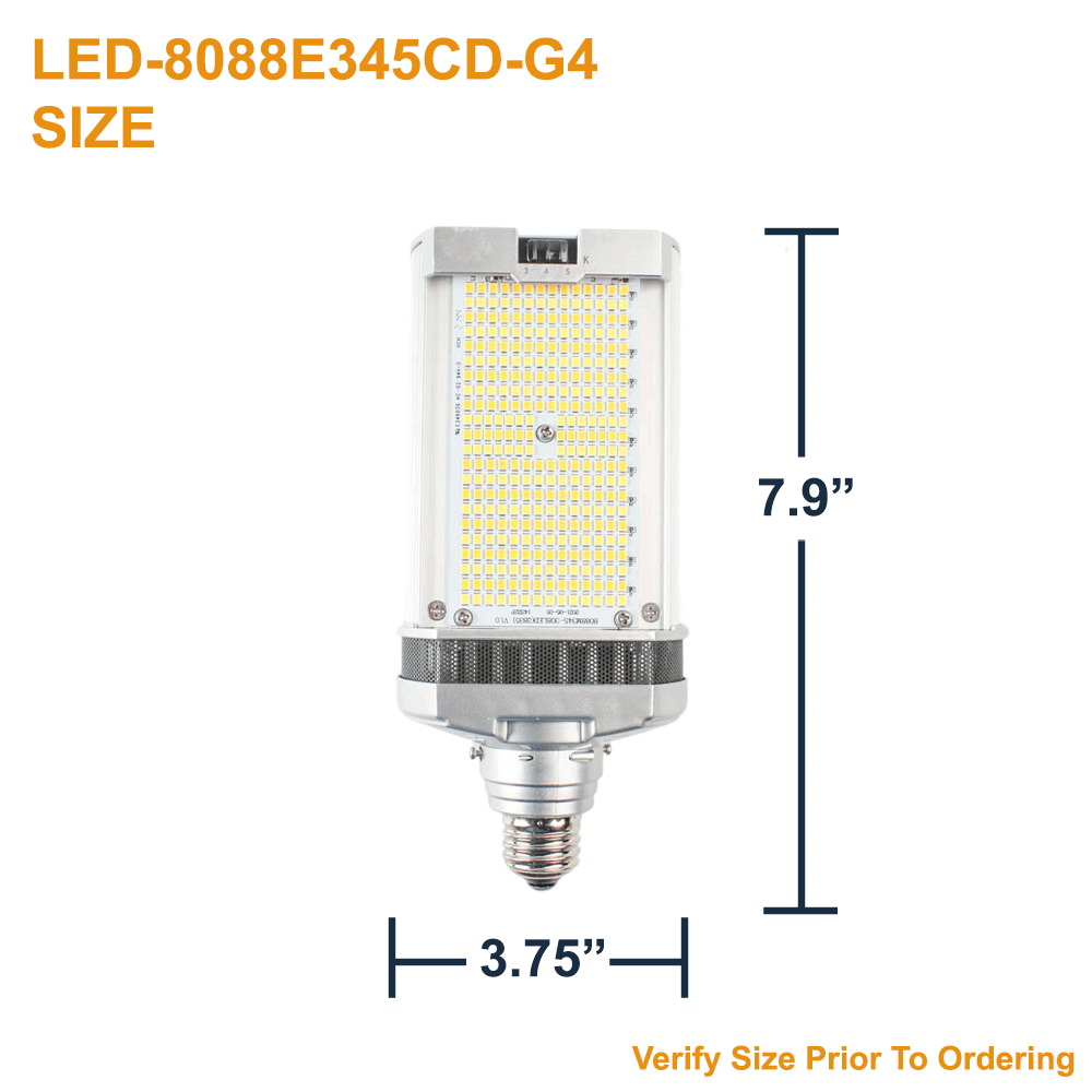 Dimensions of the LED-8088E345CD-G4 50 Watt E26 Base 347 Volt B-Type Ballast Bypass LED Retrofit Lamp by Light Efficient Design 3000K 4000K 5000K selectable from LED Network