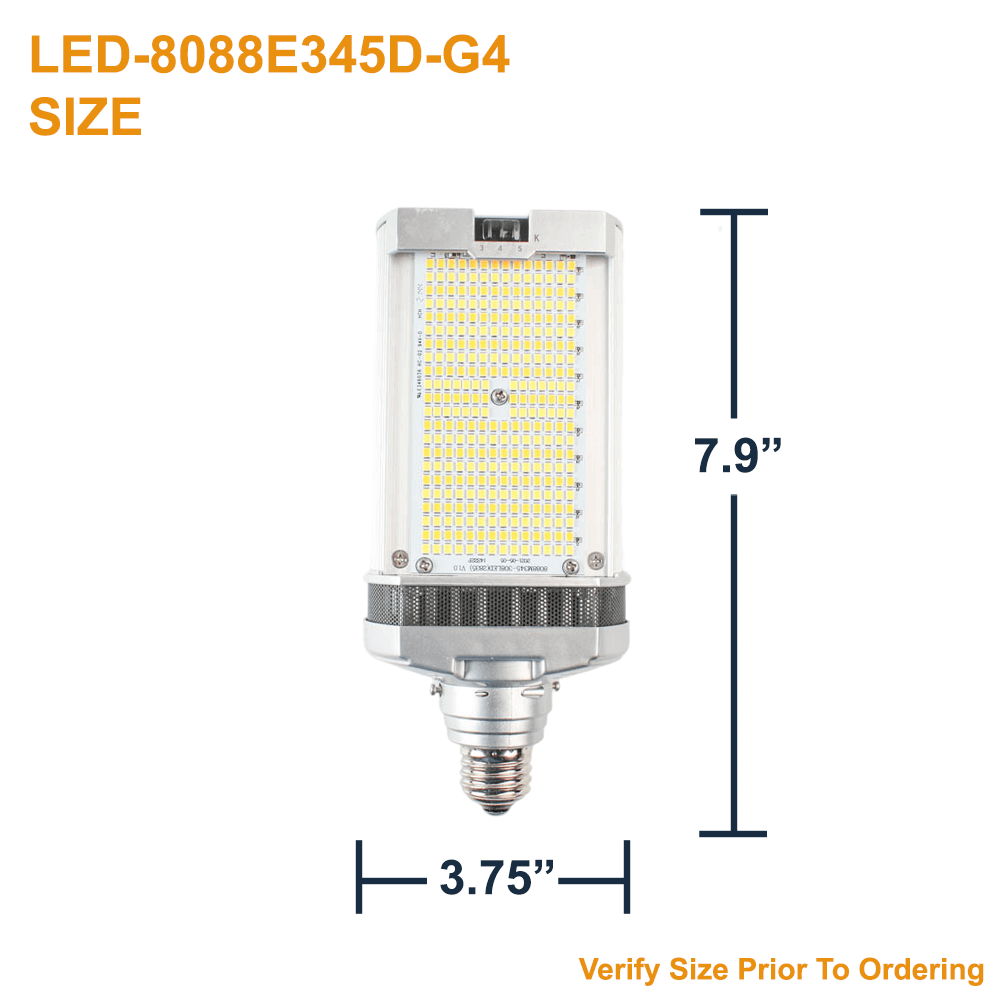 Dimensions of Light Efficient Design LED-8088E345D-G4 50 Watt E26 Base B-Type Ballast Bypass LED Retrofit Lamp 3000K 4000K 5000K CCT Selectable 120-277v Replaces Up To 175 Watt HID Lamp from LED Network
