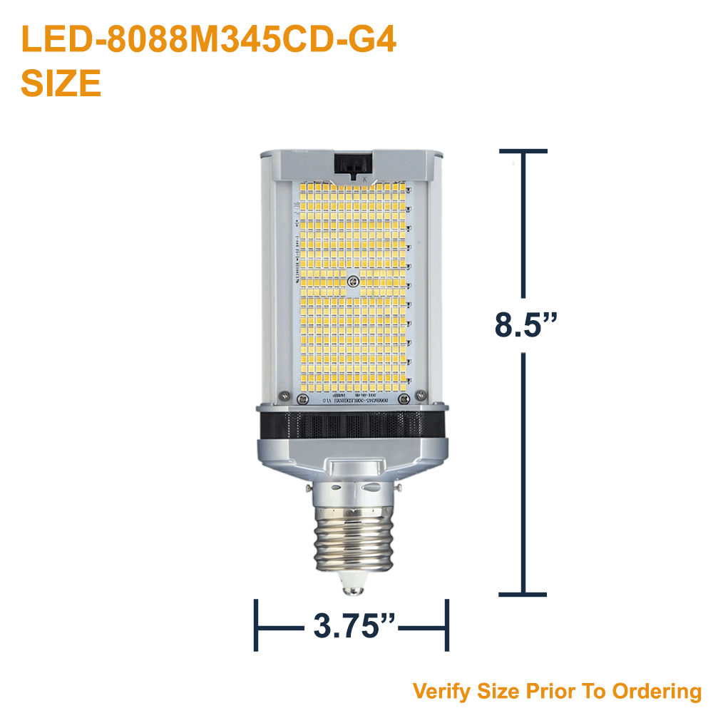 Dimensions of the Light Efficient Design 347 Volt LED-8088M345CD-G4 50 Watt B-Type Ballast Bypass LED Retrofit Lamp with EX39 Base replaces up to 175 Watt Metal Halide and High Pressure Sodium Lamps 3000K 4000K 5000K from LED Network
