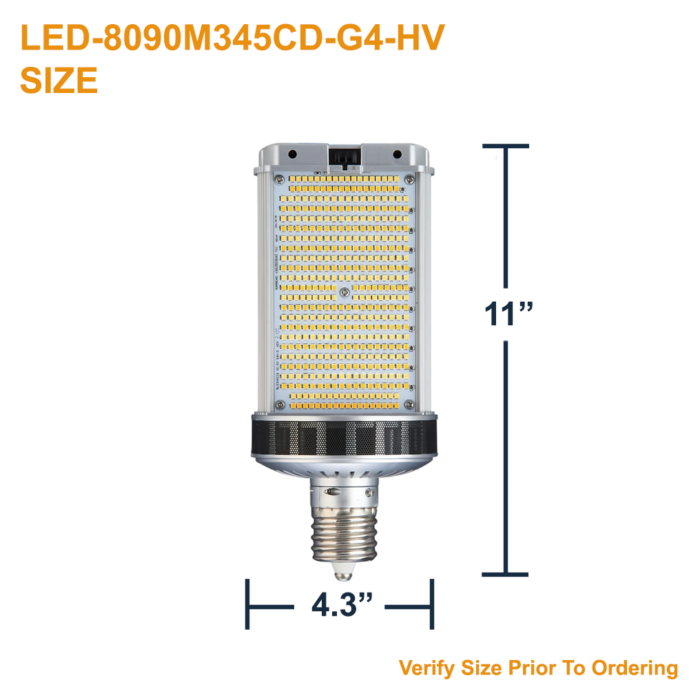 Dimensions of Light Efficient Design LED-8090M345D-G4-HV 110 Watt 347v EX39 Base for enclosed outdoor light fixtures B-type Ballast Bypass LED Retrofit Lamp 3000K 4000K 5000K 10kA surge protection and active cooling from LED Network