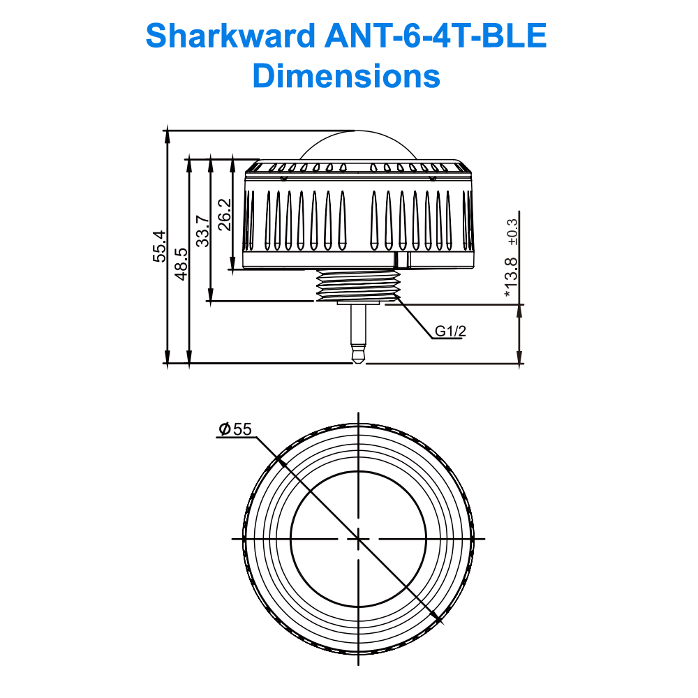 Dimensions Of The Sharkward ANT-6-4T-BLE  Network Lighting Controls PIR High Bay Sensor and Controller From LED Network 