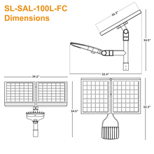 Dimensions of the Solera SL-SAL-100L-FC-T3-BK-G3 Solar Area Light 10000 Lumens Solar Parking Lot Light 3000K 4000K 5000K Type III Optics from LED Network