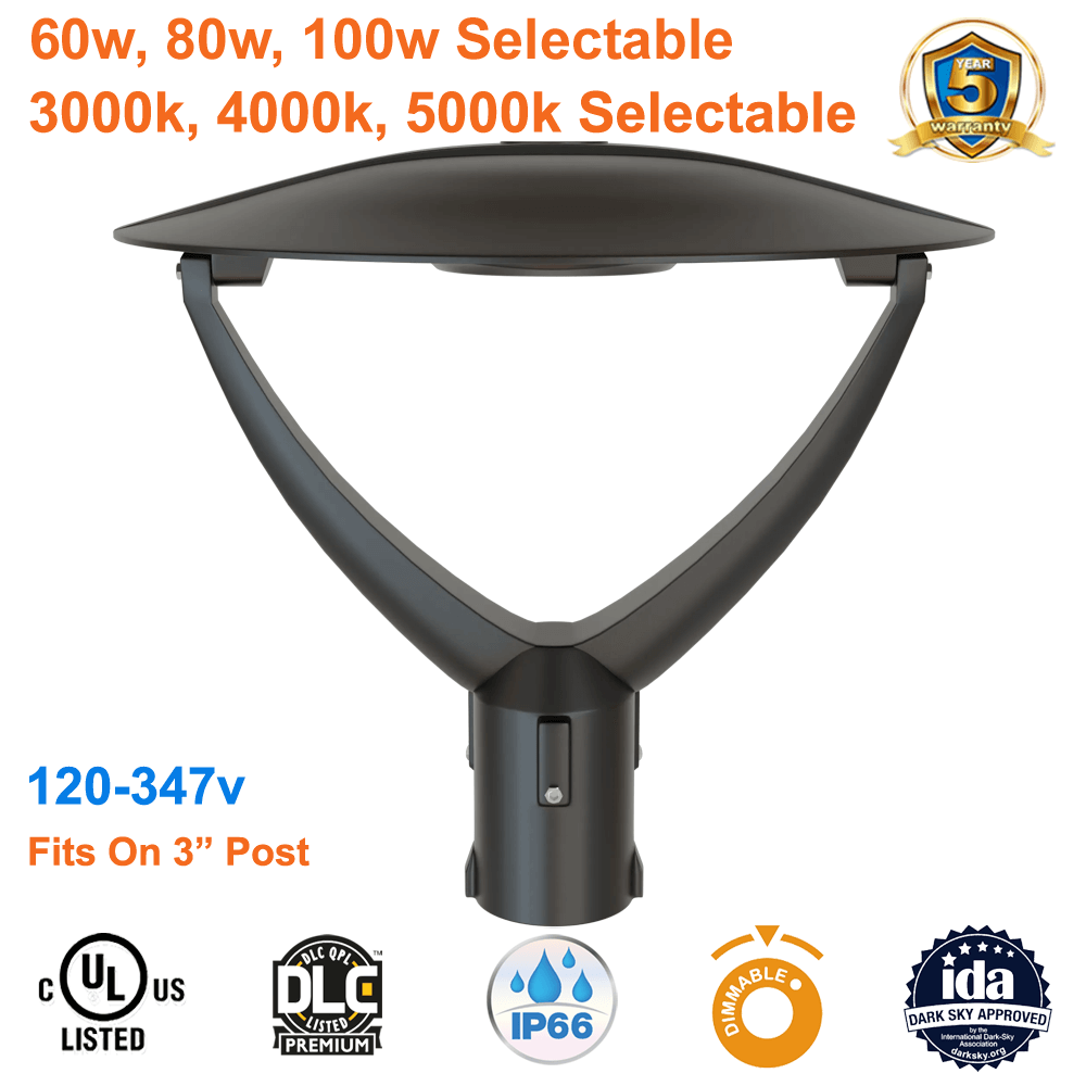Exterior post light 60 watt 80 watt 100 watt adjustable cct adjustable 120-347v dimmable UL RENO LED RENO-PT-DV-MV-MCCT-R2 from LED Network 1