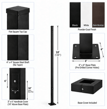 The features of a 10' straight square steel light pole, 4
