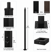 The features of a 10' straight square steel light pole, 4