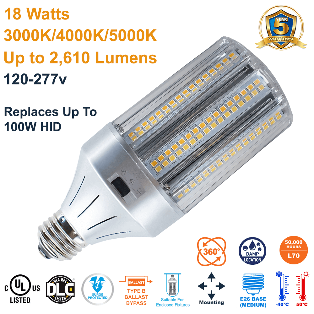 LED-8039E345-A 18 Watt 120-277v E26 Bollard Or Post Top B-Type Ballast Bypass LED Retrofit Bulb by Light Efficient Design Replaces 100W HID Up to 2610 Lumens 3000k 4000k 5000k Selectable from LED Network