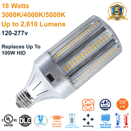LED-8039E345D-A 18W 120-277v E26 Base LED Retrofit Bulb for Bollard or Post Top by Light Efficient Design Replaces Up To 100w HID Up To 2,610 Lumens with 50% Dim Switch 3CCT Selectable 3000K 4000K 5000K from LED Network