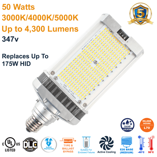 LED-8088E345CD-G4 50 Watt E26 Base 347 Volt B-Type Ballast Bypass LED Retrofit Lamp by Light Efficient Design 3000K 4000K 5000K E26 Base selectable from LED Network