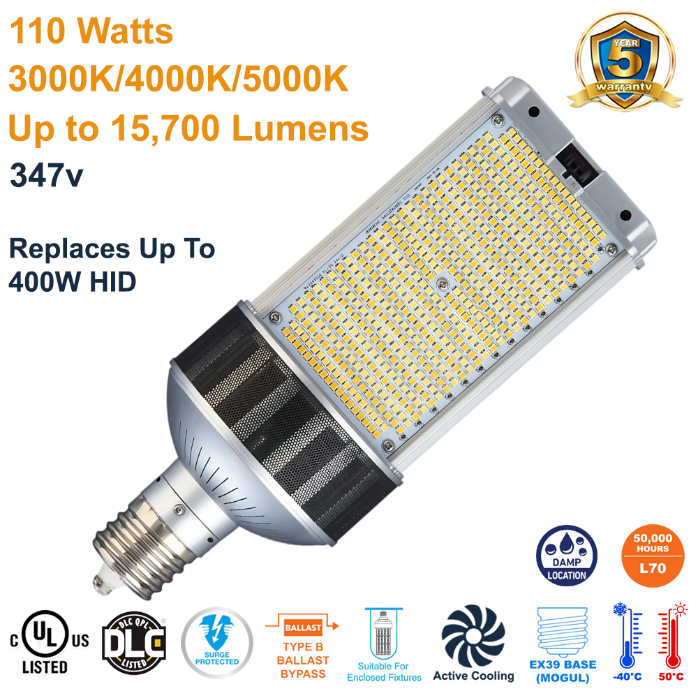 LED-8090M345D-G4-HV 110 Watt 347v EX39 Base B-type Ballast Bypass LED Retrofit Lamp by Light Efficient Design 3000K 4000K 5000K for enclosed outdoor light fixtures 10kA surge protection and active cooling from LED Network