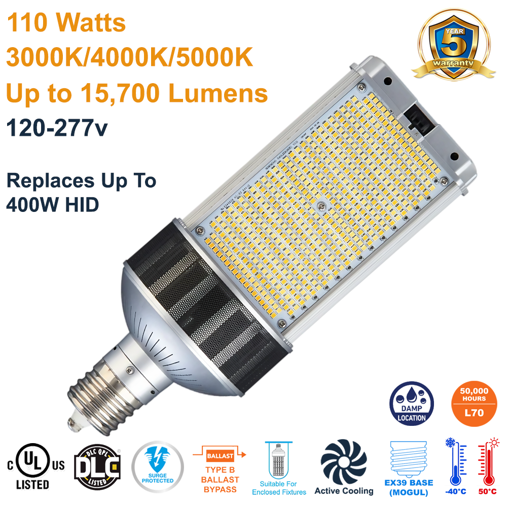 LED-8090M345D-G4 110 Watt 120-277 Volt B-type Ballast Bypass Retrofit Lamp by Light Efficient Design Replaces Up to 400 Watt EX39 Base HID Lamps, 10kA Surge Protection Active Cooling 3000K 4000K 5000K Selectable from LED Network