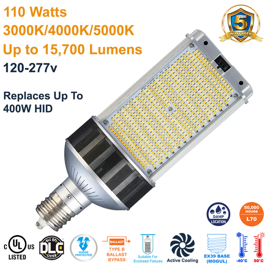 LED-8090M345D-G4 110 Watt 120-277 Volt B-type Ballast Bypass Retrofit Lamp by Light Efficient Design Replaces Up to 400 Watt EX39 Base HID Lamps, 10kA Surge Protection Active Cooling 3000K 4000K 5000K Selectable from LED Network
